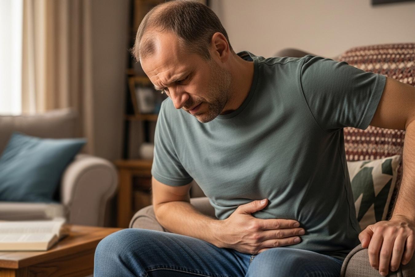 Мужчина держится за живот